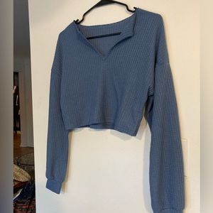 Light, waffle, long-sleeve crop top